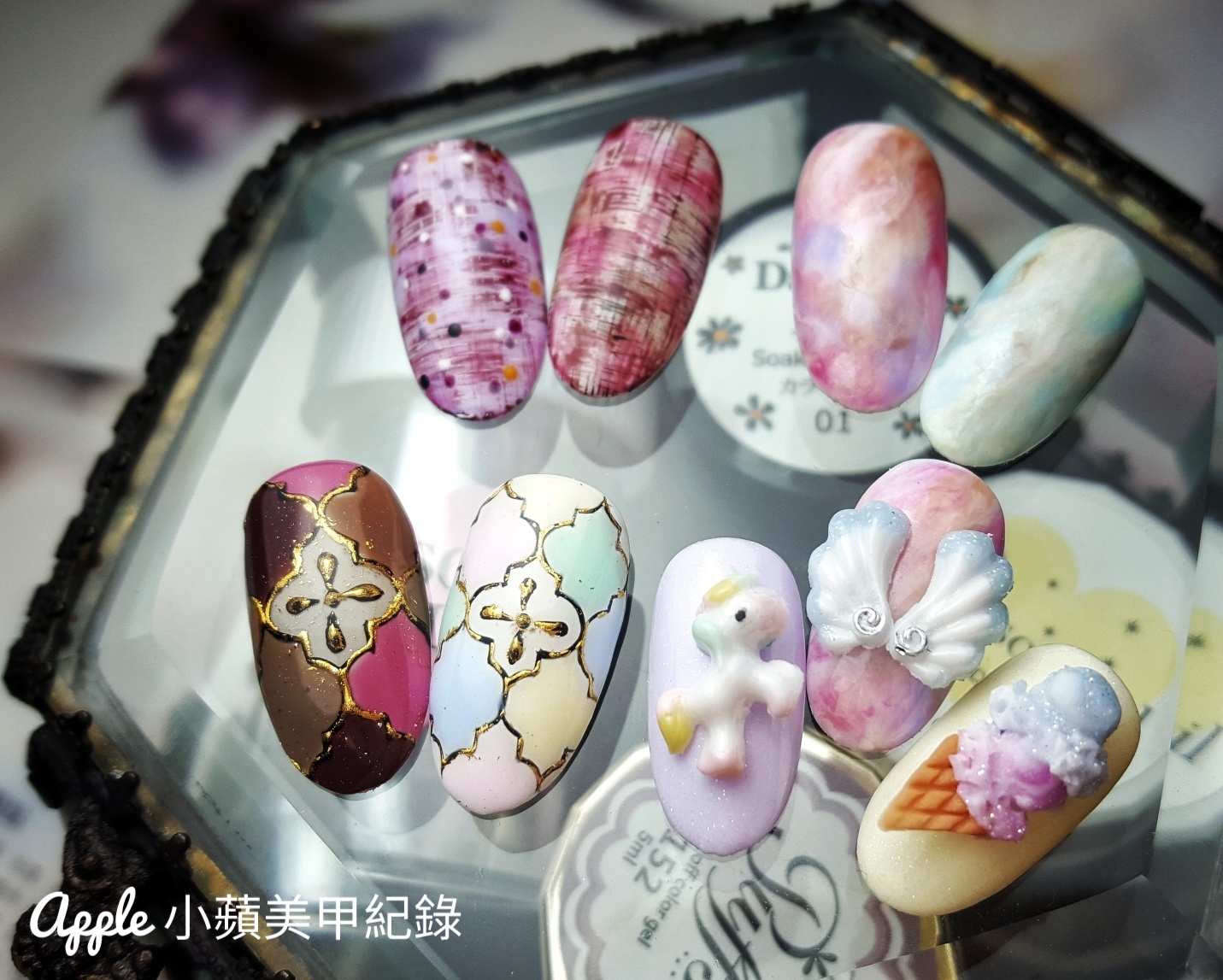 【美甲彩繪】萌樂園小劇場的繽紛指彩 ❤ 大森鑽石甲油膠 & 粉雕的設計應用