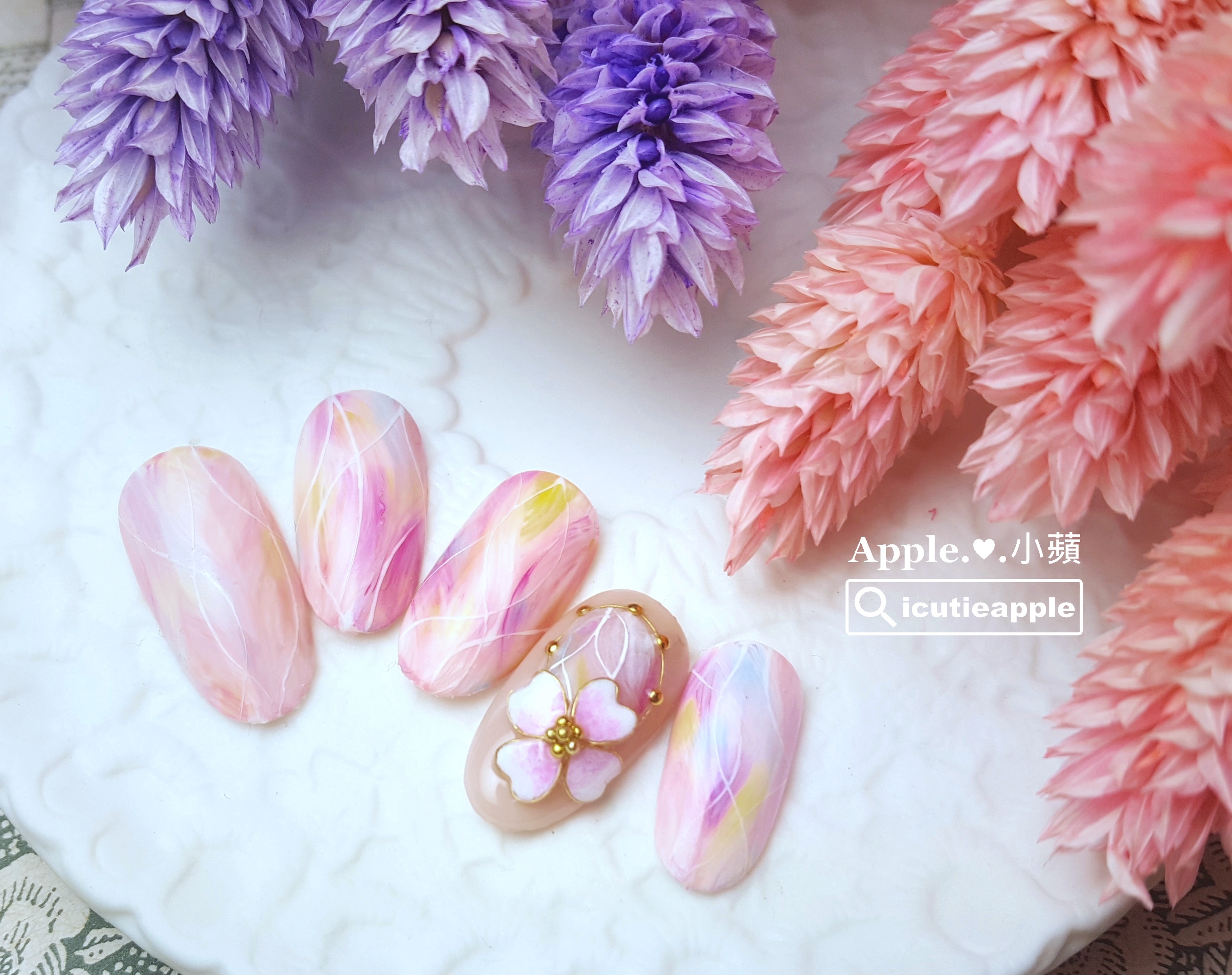 【美甲彩繪】浪漫印象派玫瑰與春天花兒的邂逅 ❤ 大森美甲Puffs Gel泡芙彩膠精選30色開箱