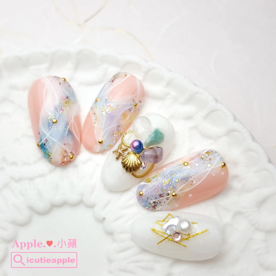 【美甲彩繪】微透感幻彩水流美甲設計 ❤ 果凍彩膠的進階應用